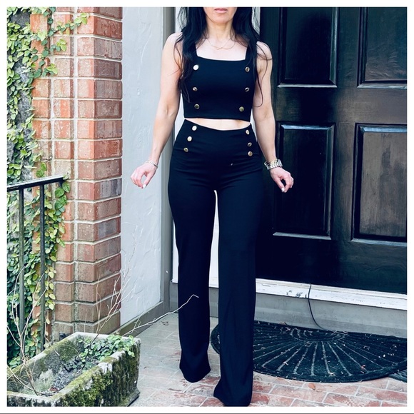 Fabulous sailor style gold buttons wide leg pant - Picture 7 of 8